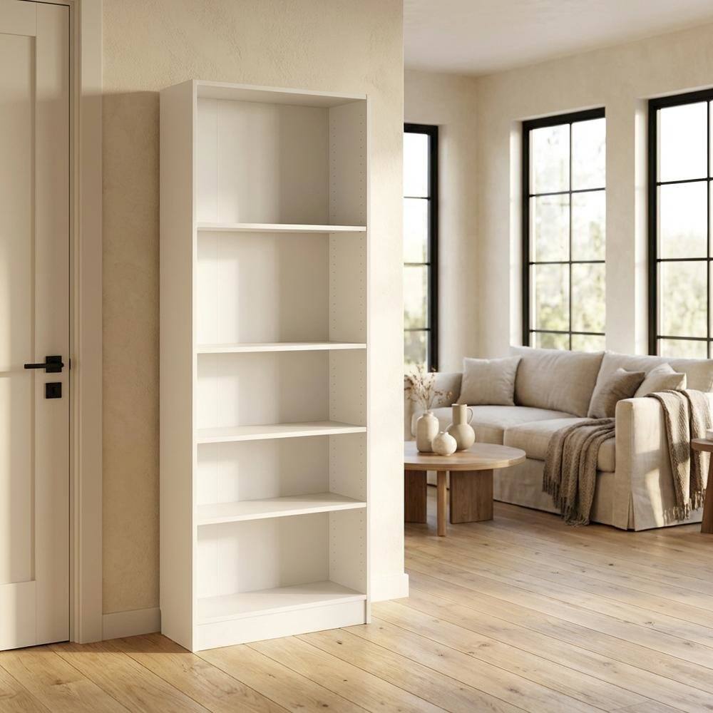 Left. FurniFact - Tall Wide 5 Shelf Bookcase with Adjustable Shelves and Metal Pulls - White.