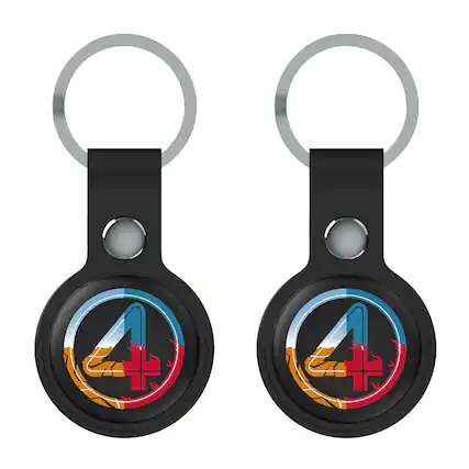 Front. Keyscaper - Marvel Fantastic Four Badge Black Airtag Holder 2-Pack - Black.