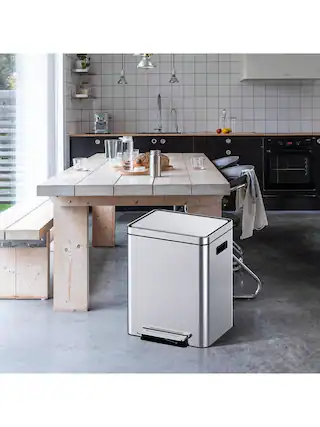 Front. GARVEE - Dual Trash Can Stainless Steel Dual Garbage and Recycle Bin With Foot Pedal Soft Close Lid - 20Lx2.