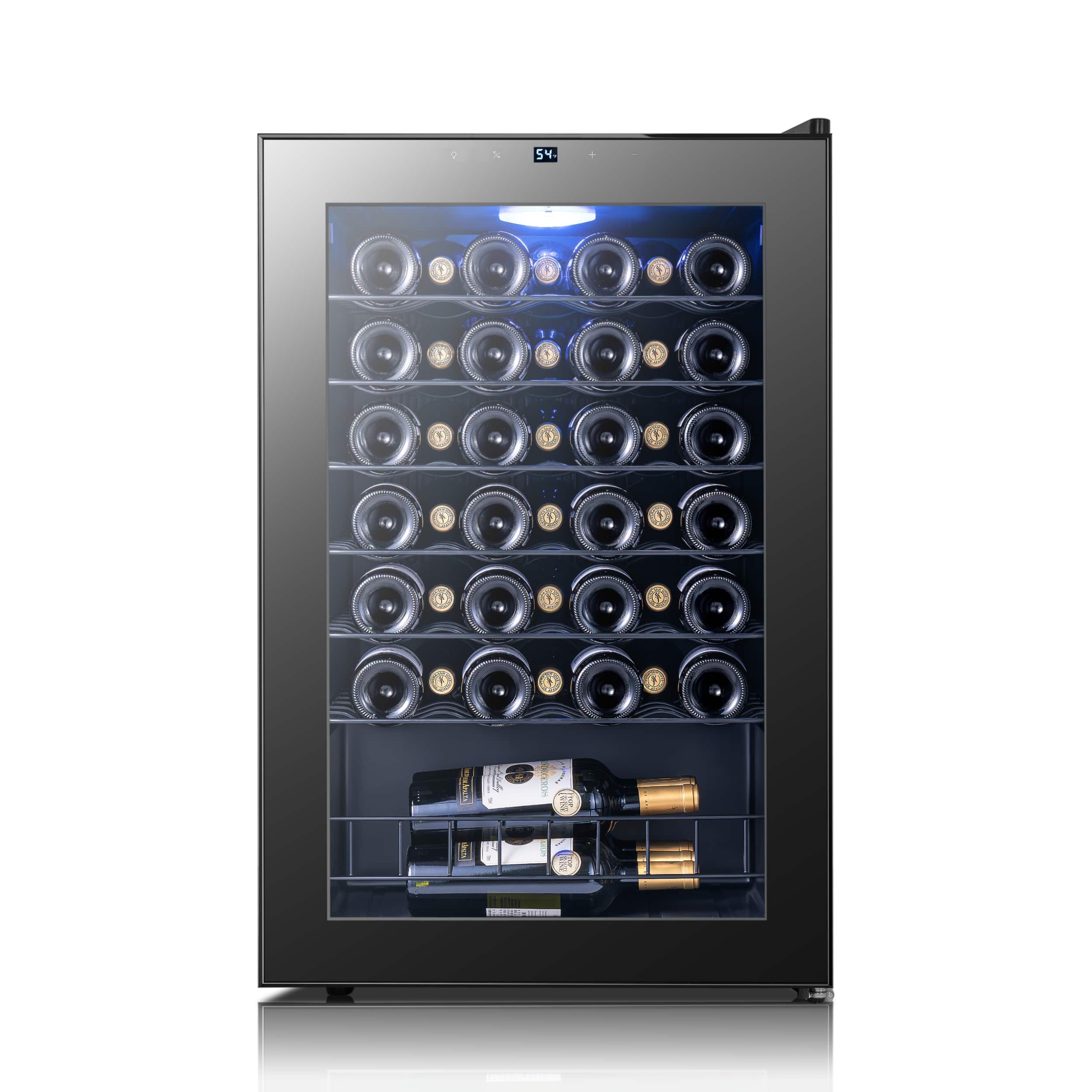 Front. Yeego - Wine Refrigerator Cooler, 46 Bottle Small Wine Fridge, Mini Freestanding Wine Cellars for Home, Office - Black.