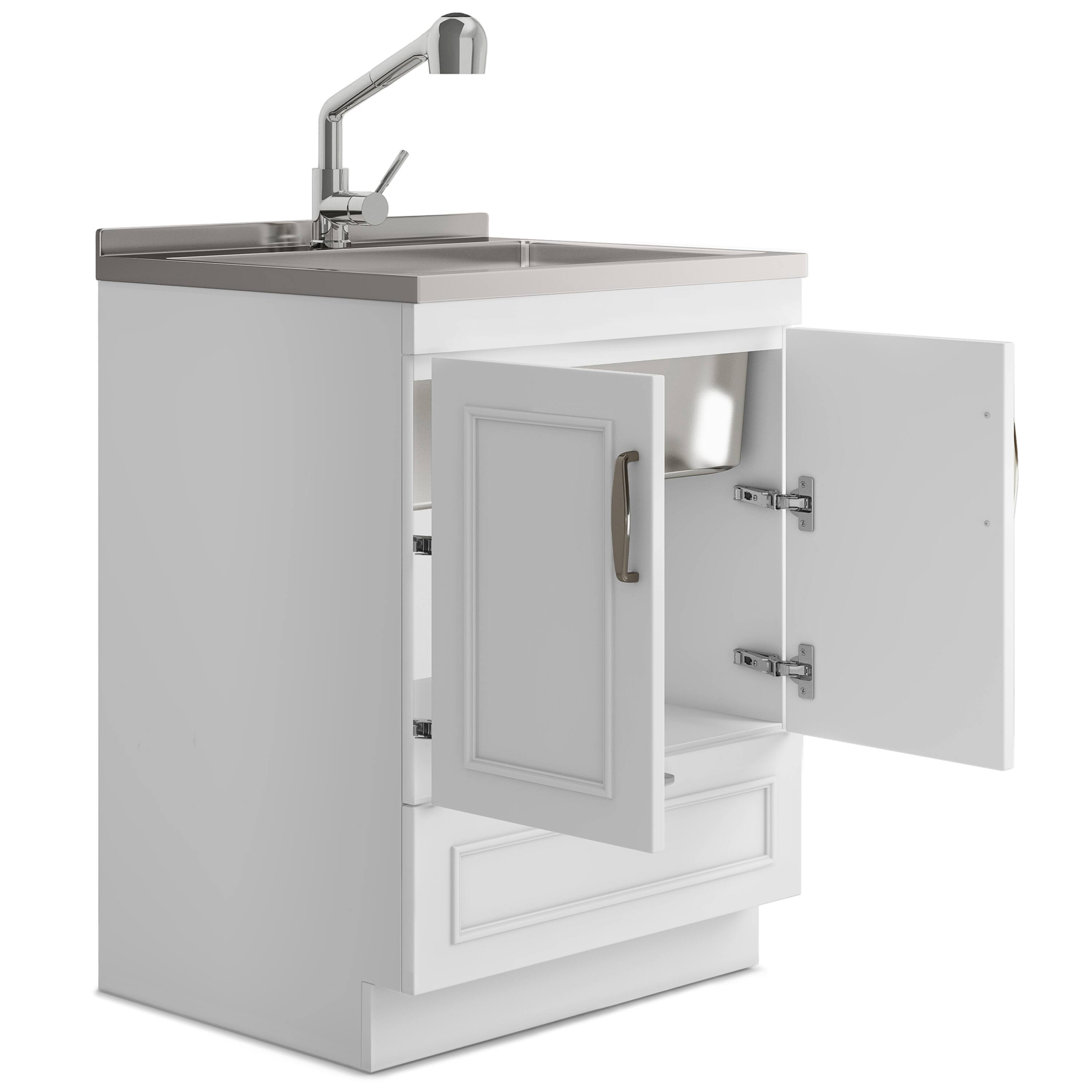 Back. Simpli Home - Cardinal  All-in-One 28-inch Utility Sink & Cabinet - Pure White.