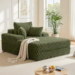 KERDOM - Single Sofa Bed Chaise Lounge Couch, Plush Floor Sofa Sleeper with Pillows, Cup Holder, Side Pouch, No Need Assembly - Green