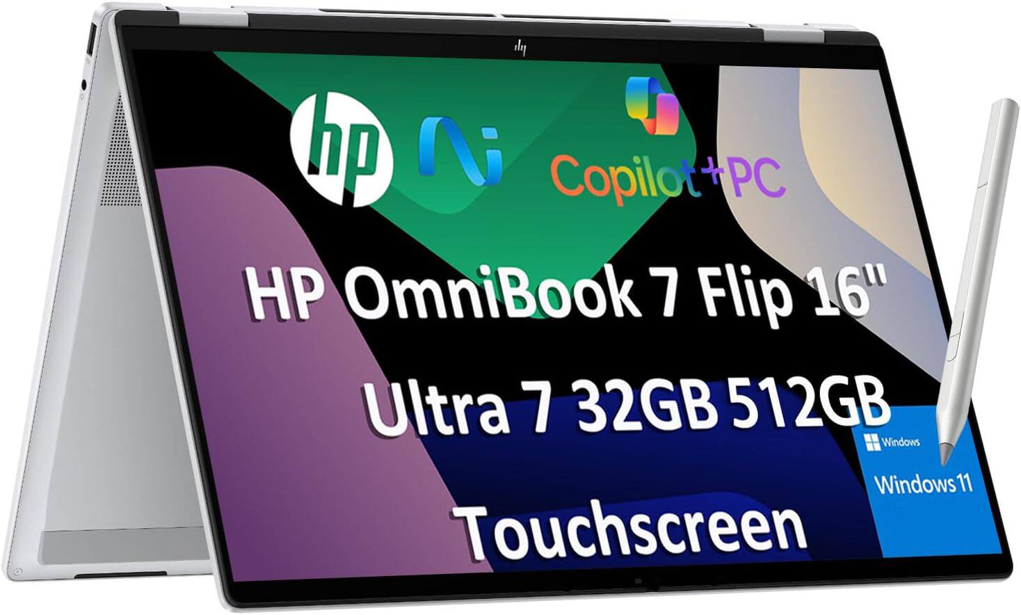 HP - OmniBook 7 Flip 2-in-1 16" WUXGA Touchscreen Laptop - Copilot+PC - Intel Core Ultra 7 258V - 32GB RAM - 512GB SSD - Silver/Gray