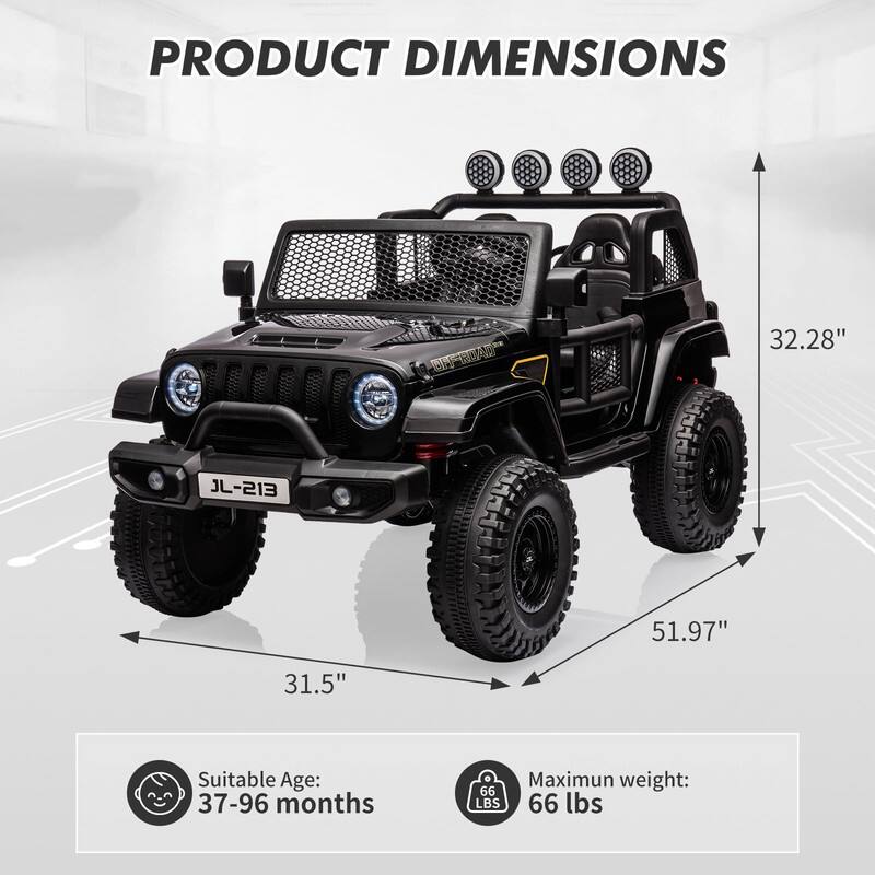 PRODUCT DIMENSIONS  
ROA: 32.28"  
JL-213: 51.97" x 31.5"  

Suitable Age: 37-96 months  
Maximum weight: 66 lbs