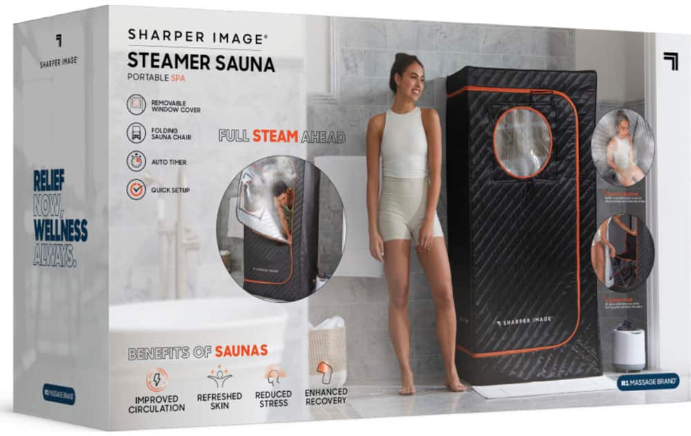 Sharper Image Steamer Sauna Portable Spa with Removable Window Cover, Folding Sauna Chair, Full Steam Ahead, Auto Timer, Quick Setup, Benefits of Saunas, Refreshed, Reduced Stress, Improved Circulation, Skin #1 Massage Brand.