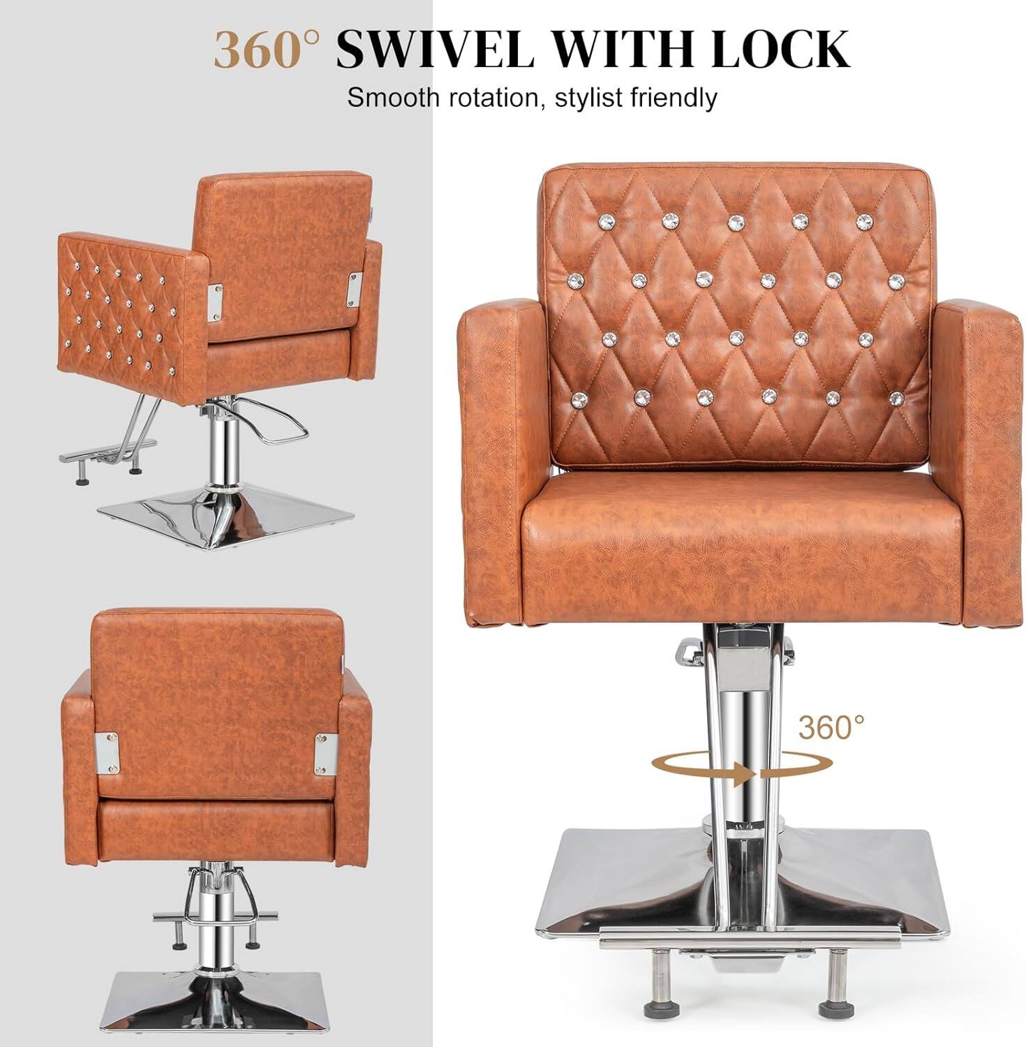 360° SWIVEL WITH LOCK  
Smooth rotation, stylist friendly