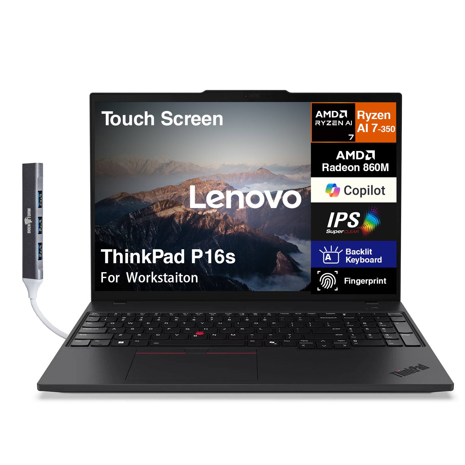 Lenovo - ThinkPad P16s Laptop 16.0 4K (AMD Ryzen AI 7 350, 32GB DDR5, 2TB PCIe SSD, Win 11 Pro) w/USB Hub - Black