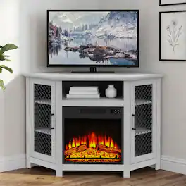 Ihomeadore - 45" Farmhouse Corner Electric Fireplace TV Stand Media Console For TVs Up To 50" With Fireplace - Gray