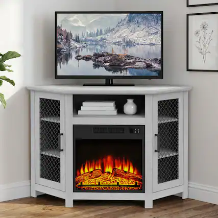 Front. Ihomeadore - 45" Farmhouse Corner Electric Fireplace TV Stand Media Console For TVs Up To 50" With Fireplace - Gray.