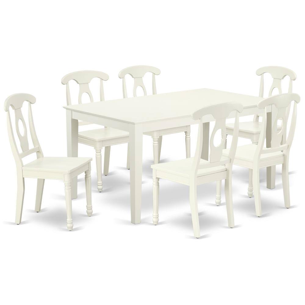 Back. East West Furniture - Dining Room Set Linen White - Brown.