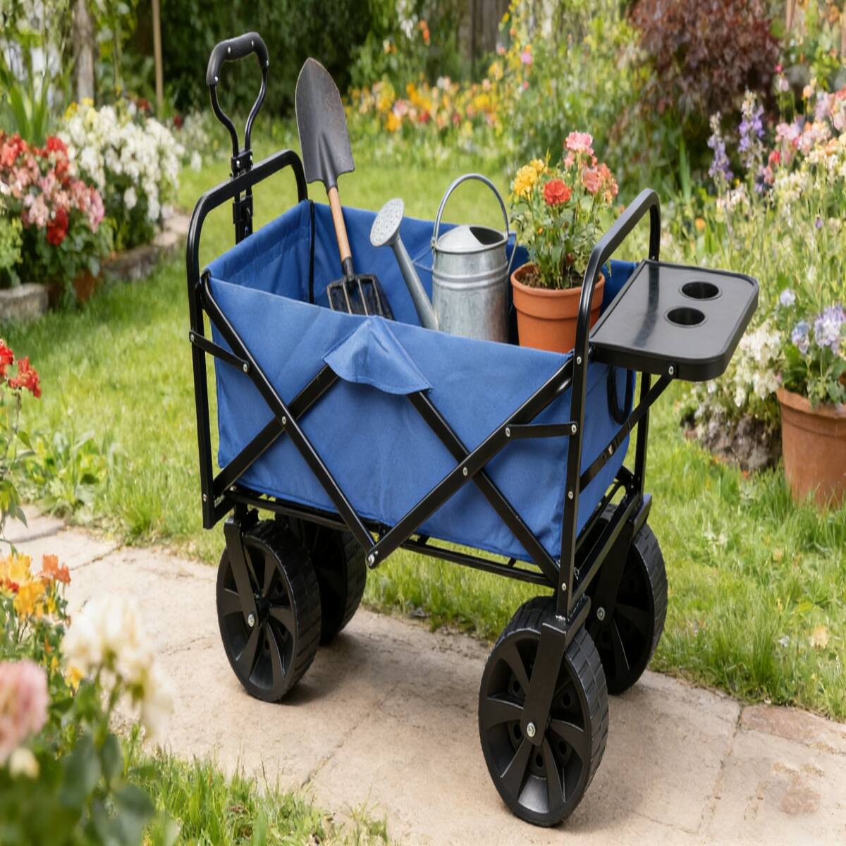 Alt View 1. Loheer - Loheer Folding Garden Wagon, Blue Collapsible Steel Utility Cart with 150 lb Capacity.