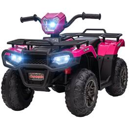 BreeBe - Aosom 12V Kids ATV Battery-Operated with AUX & USB, 4-Wheeler with Durable Tread, Electric ride on Car for Kids Age 3+ - Pink