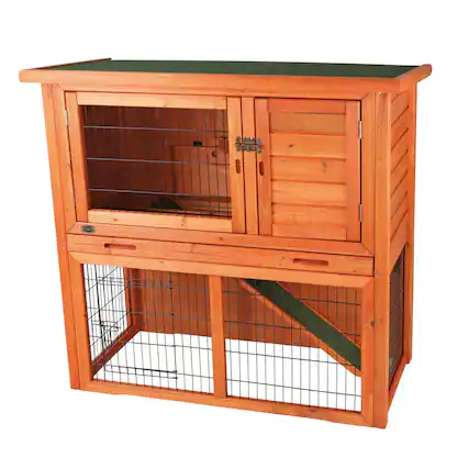 Front. TRIXIE - Weatherproof Outdoor 2-Story Medium Wooden Small Animal Hutch - Brown.