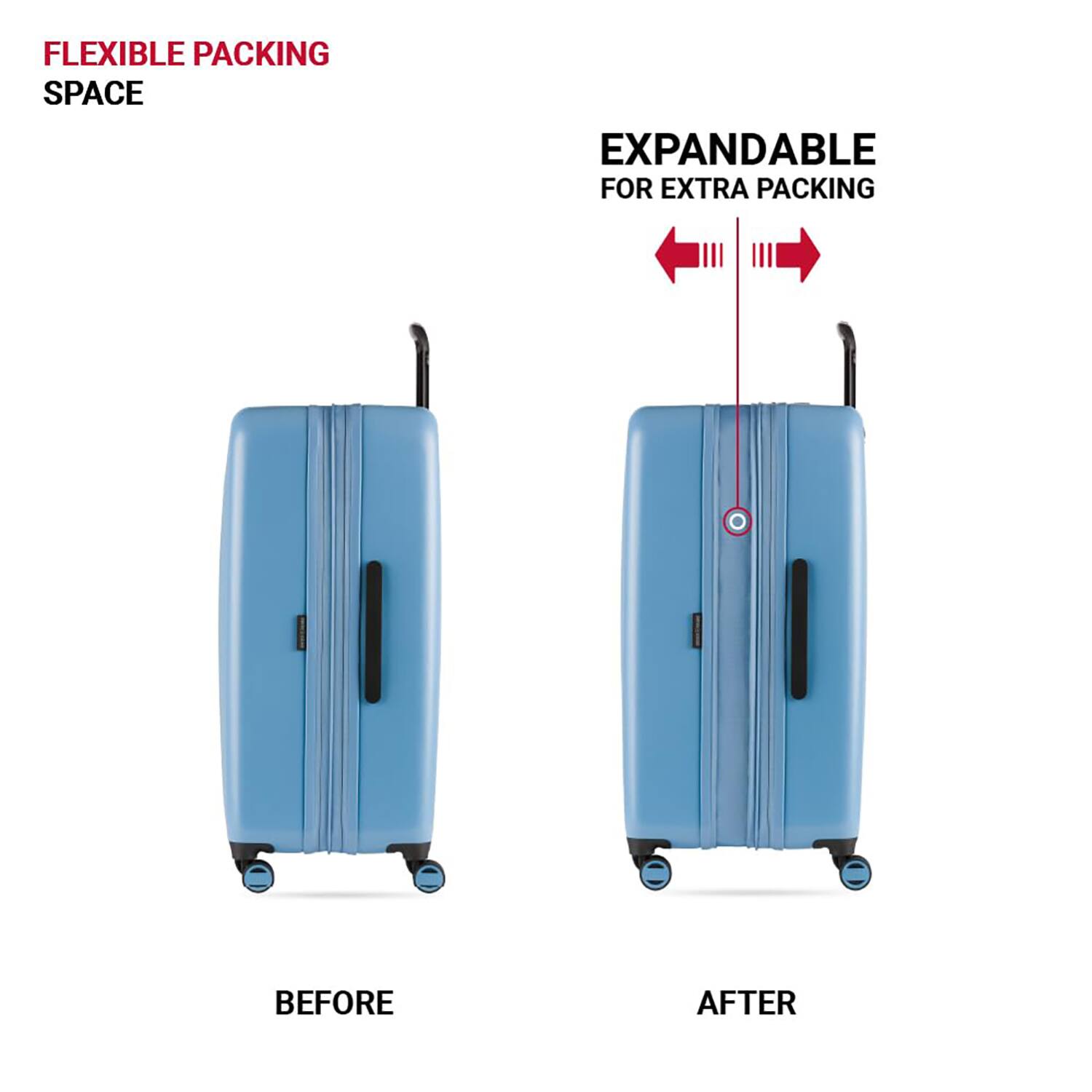 FLEXIBLE PACKING SPACE

EXPANDABLE FOR EXTRA PACKING

BEFORE

AFTER