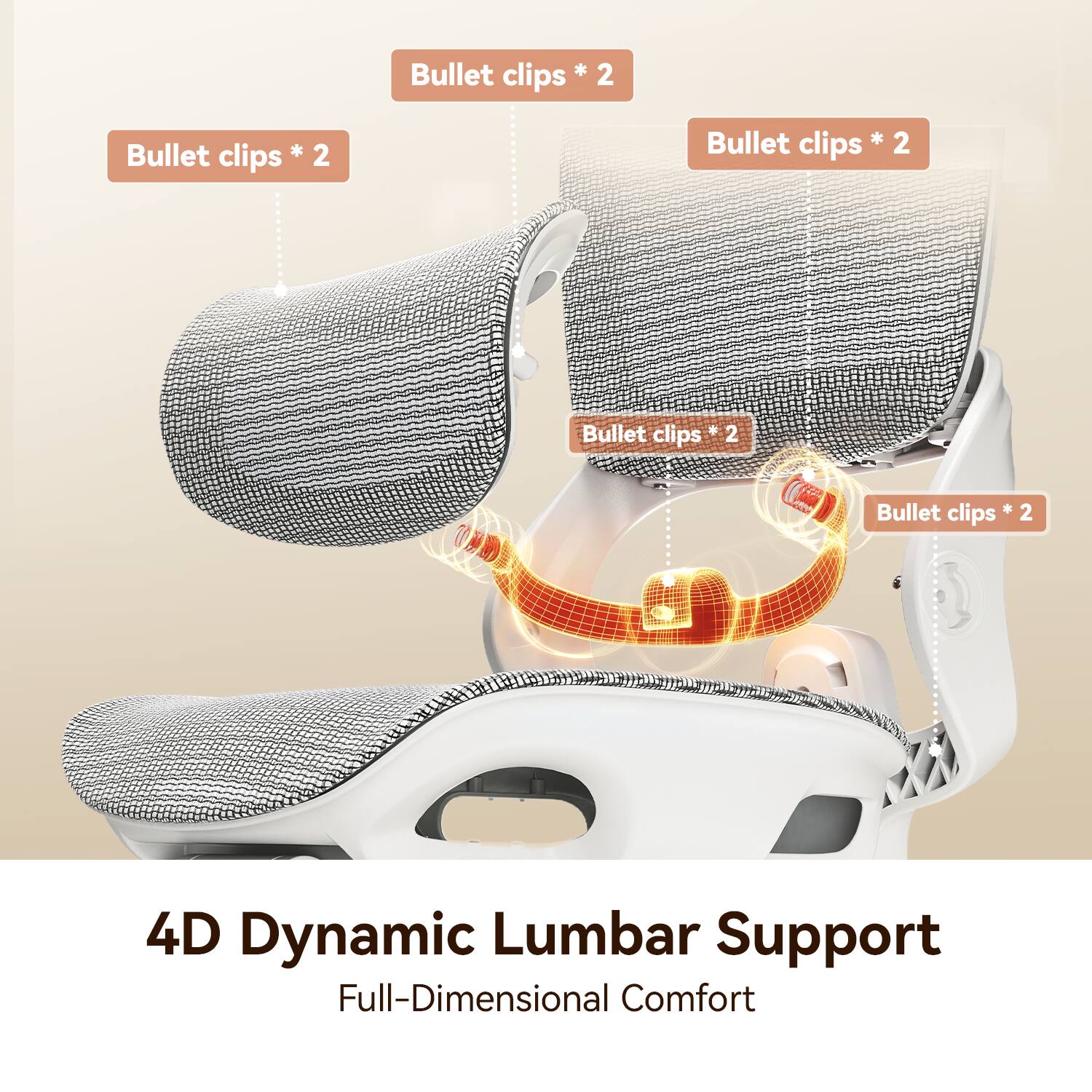 Bullet clips * 2  
Bullet clips * 2  
Bullet clips * 2  
Bullet clips * 2  
Bullet * 2 clips 4D Dynamic Lumbar Support Full-Dimensional Comfort