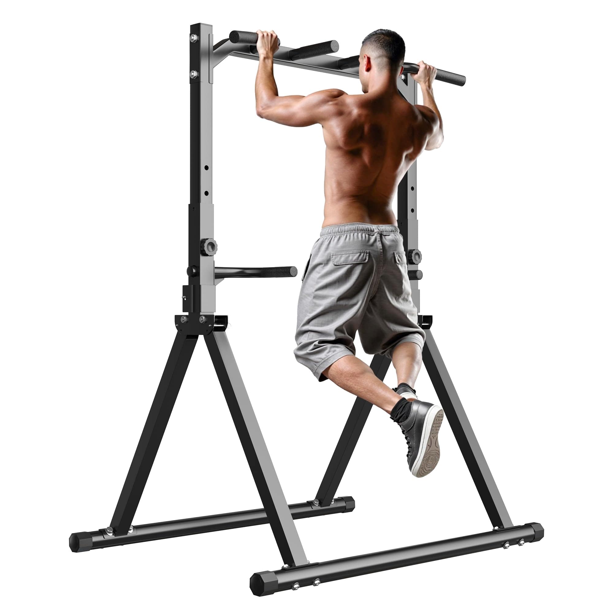 ThinkLink Electronic - Pull Up Station Bar For Home Gym Equipment Dip Power Tower Strength Fitness - BLACK - Foldable