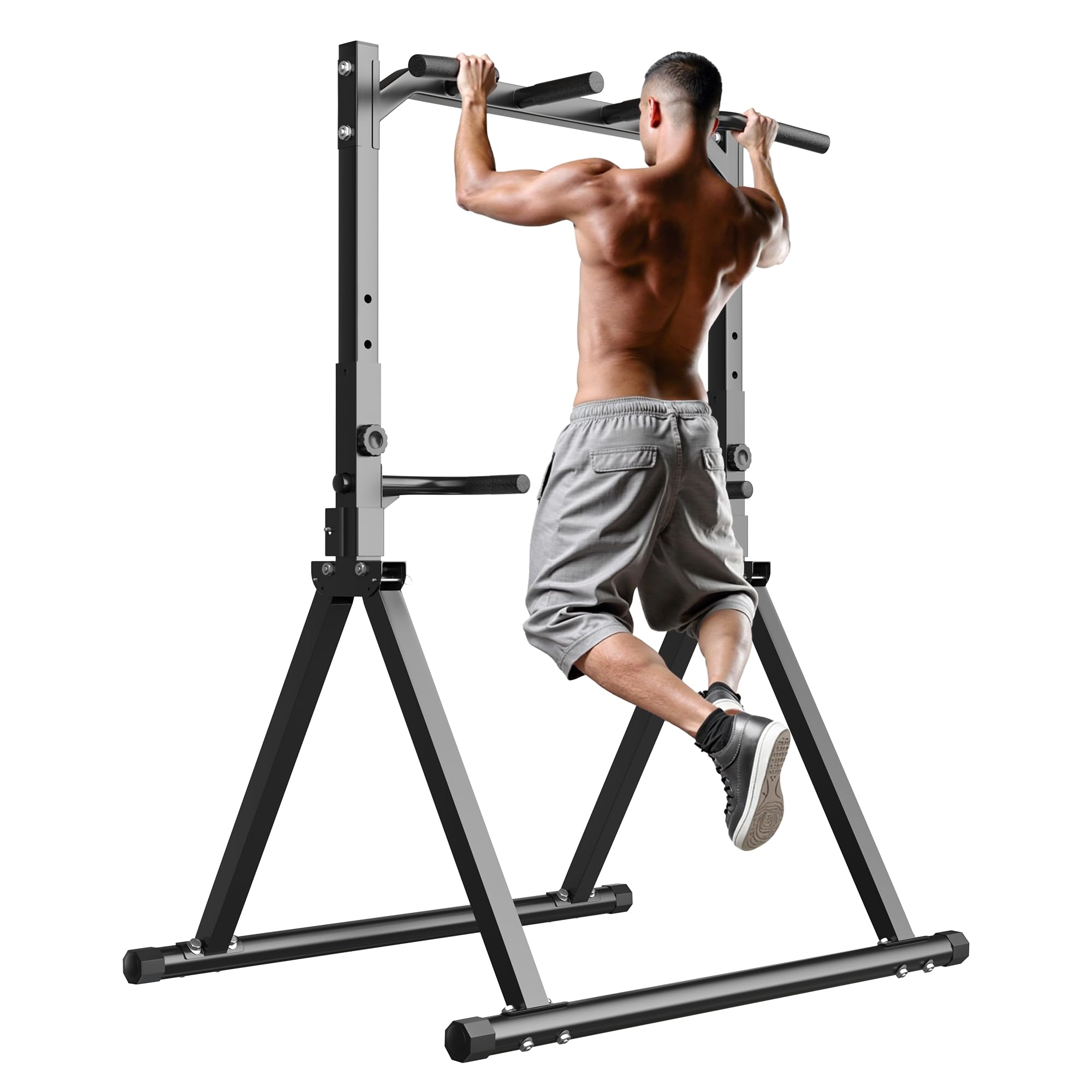 Front. ThinkLink Electronic - Pull Up Station Bar For Home Gym Equipment Dip Power Tower Strength Fitness - BLACK - Foldable.