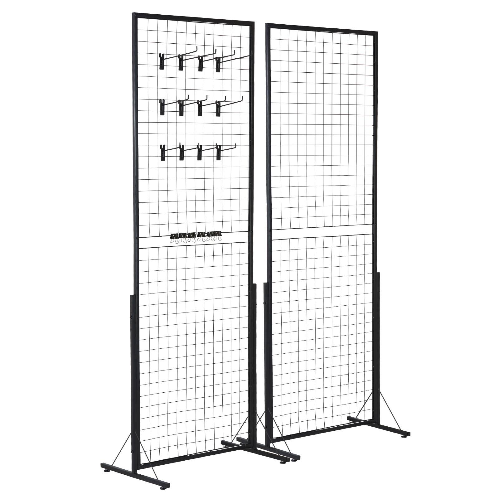 Alt View 5. VEVOR - 2' x 5.6' Grid Wall Panels Tower, 2 Packs Wire Gridwall Display Racks with T-Base Floorstanding - Black.