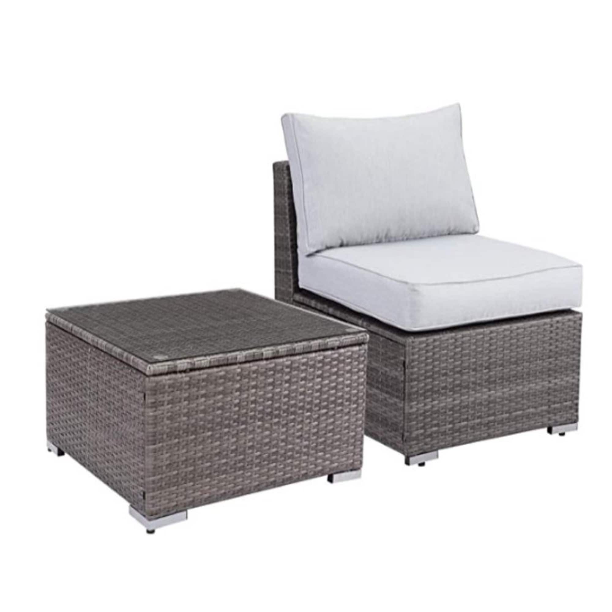 Mondawe - 2-Piece All-Weather Outdoor Rattan Patio Furniture Set - Brown+Light Gray
