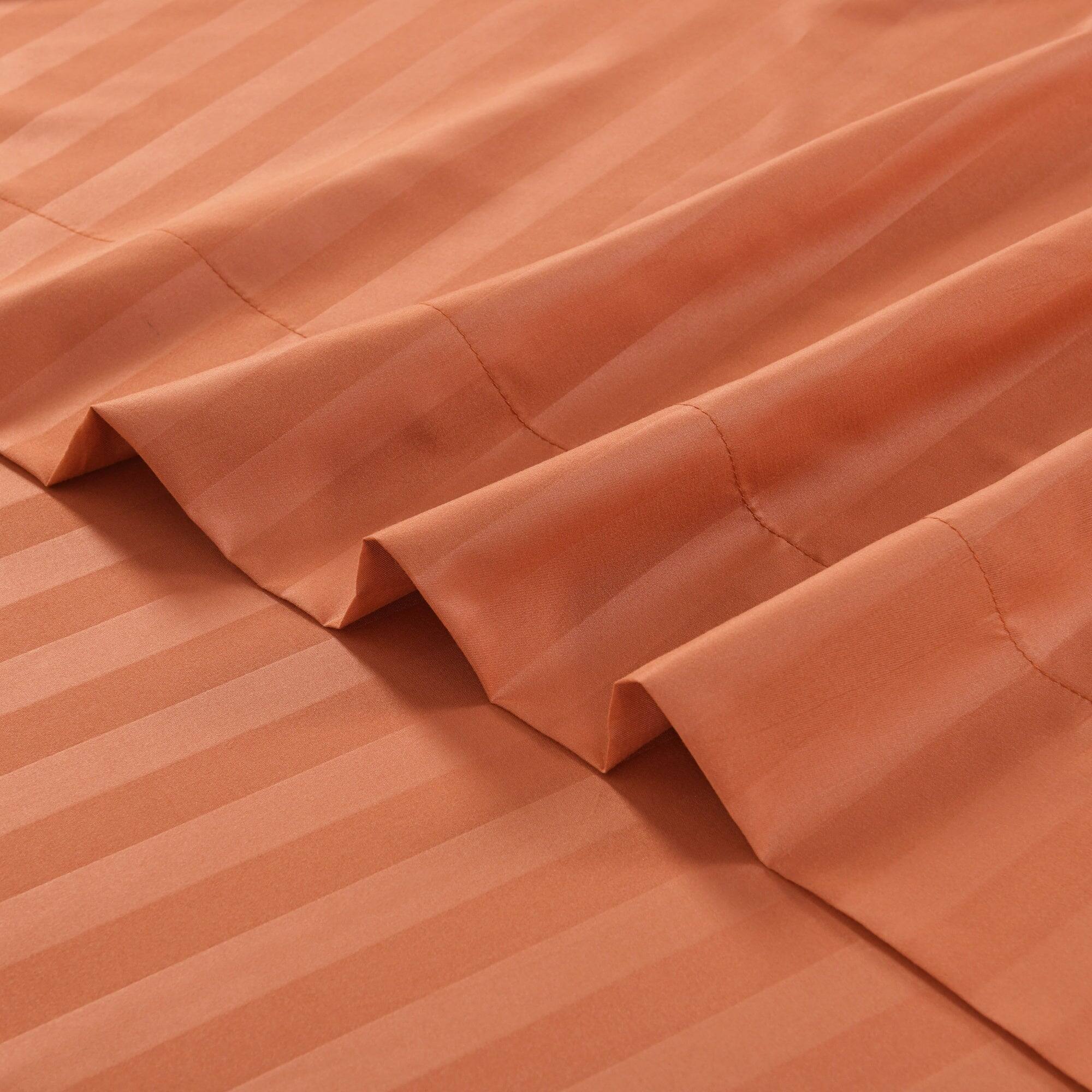 Left. MarCielo - Marcielo 4-Pieces Soft Striped Bed Sheets with 18 inches Deep Pocket - Salmon.