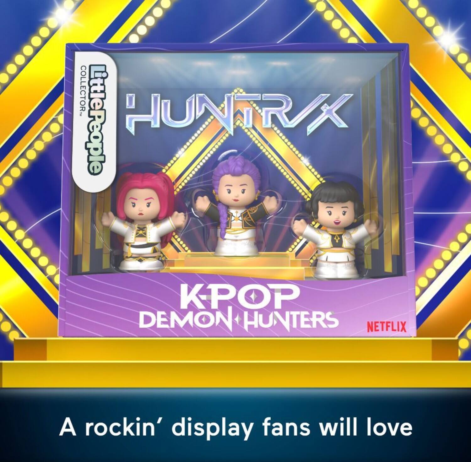COLLECTOR- HUNTRX LittlePeople KPOP DEMON HUNTERS NETFLIX  
A rockin' display fans will love