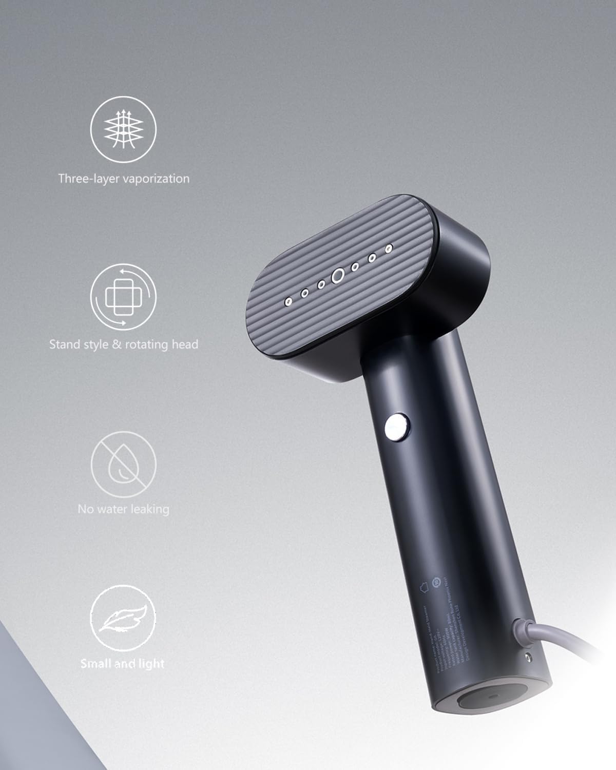 Three-layer vaporization  
Stand style & rotating head  
No water leaking  
Small and light