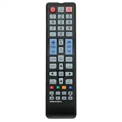 SOURCE 1 2 3 4 5 6 7 8 9 0 PRE-CH MUTE + VOL CH LIST - CH E-MANUAL SLEEP SETTINGS INFO F RETURN EXIT A B C D P.SIZE CC REC P II BN59-01267A