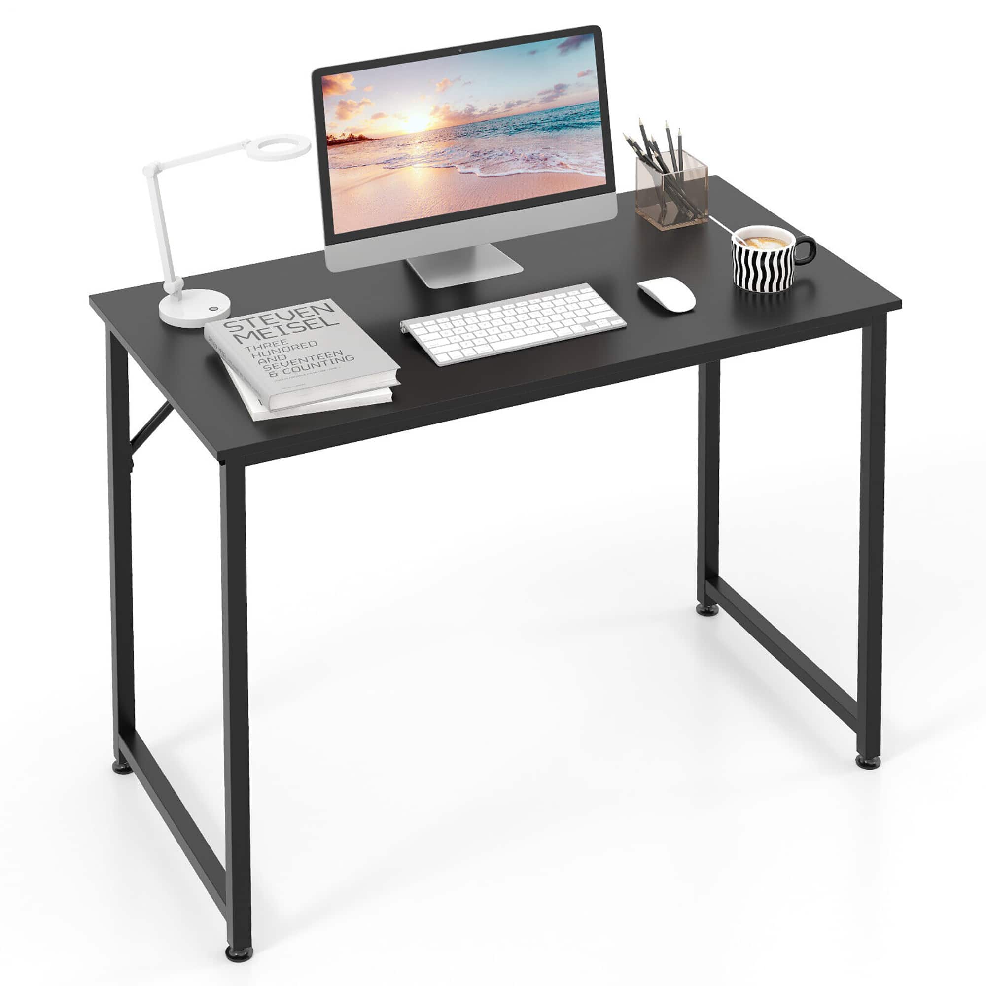 Gymax - 40-Inch Small Computer Desk Home Office PC Workstation w/ Heavy-duty Metal Frame - Black
