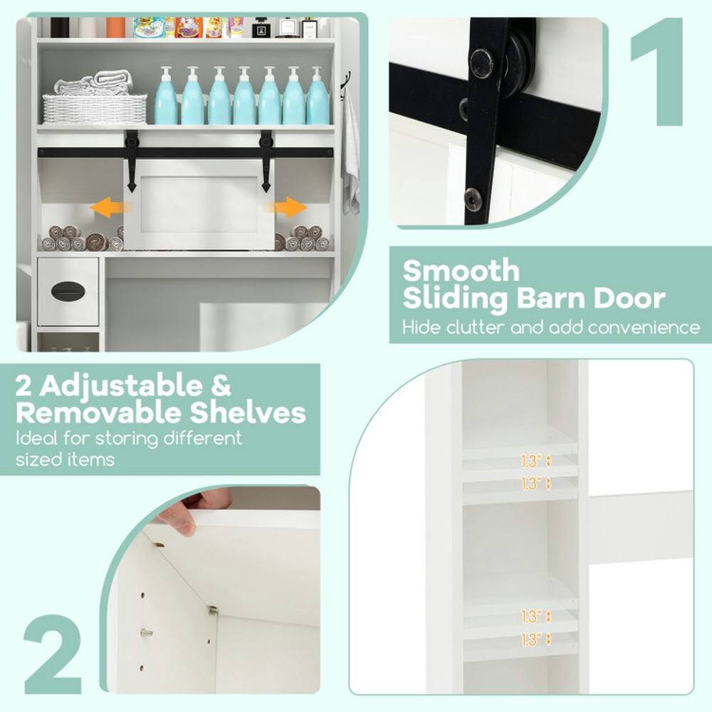 1. Smooth Sliding Barn Door  
   Hide clutter and add convenience

2. Adjustable & Removable Shelves  
   Ideal for storing different sized items