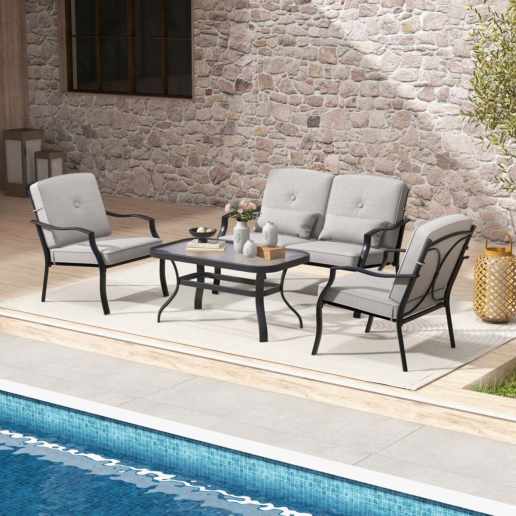 Alt View 8. Costway - Costway 2 PCS Patio Furniture Set Outdoor Loveseat Chair Coffee Table Cushioned Seat - Black,Gray.