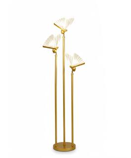 FINEAK - Floor Lamp with Shelves & Table - 3 Adjustable LED Butterfly Lights ,Brass Standing Corner Lamp with On/Off Switch - Gold