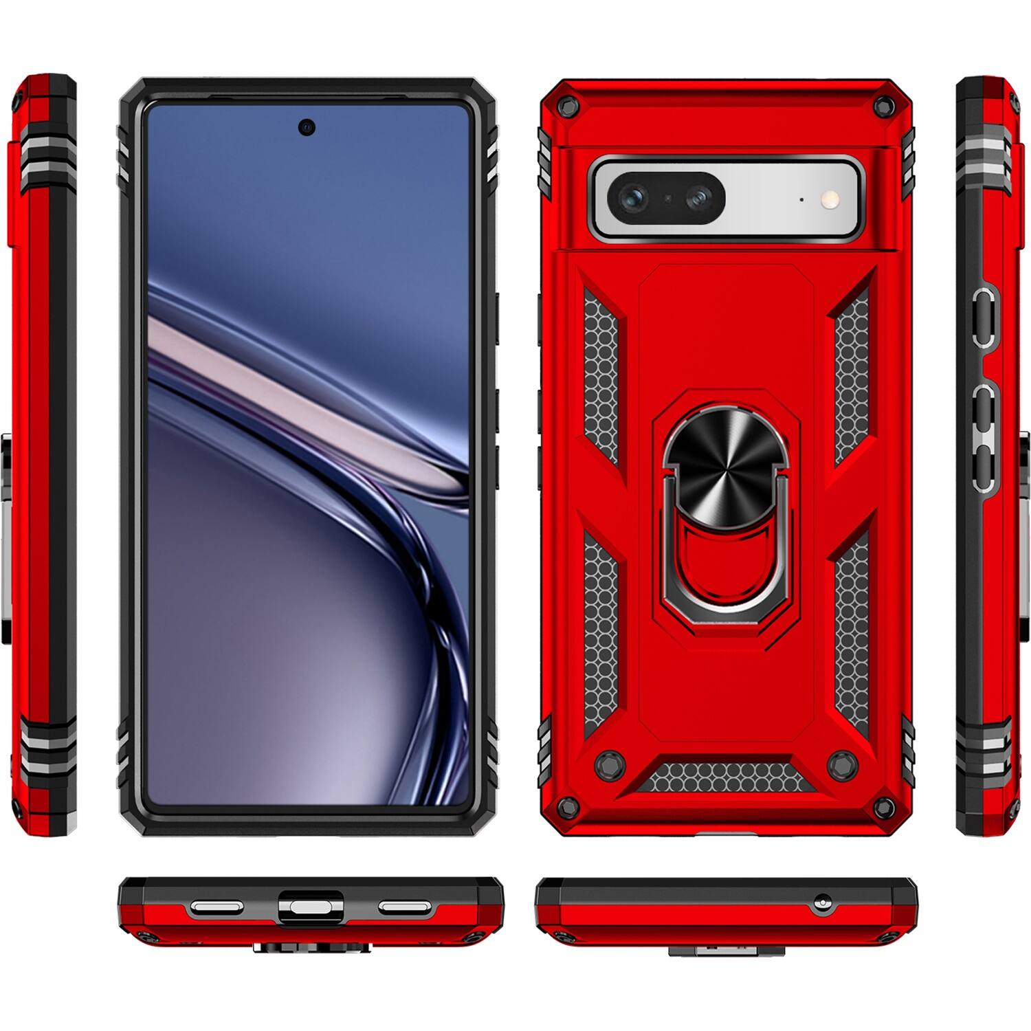 Alt View 14. SaharaCase - Military Kickstand Series with Belt Clip Case for Google Pixel 7a - Red.