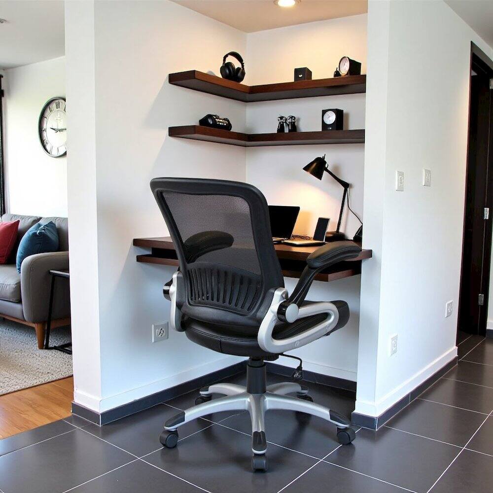 Alt View 2. FurniFact - Black Leather Chair – Ergonomic Work Chair for Teachers and Office Use - Black.