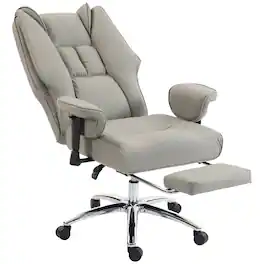 Homcom - Office Chair, High Back Reclining Desk Chair with Adjustable Armrests, Pet Friendly Faux Leather - Light Gray