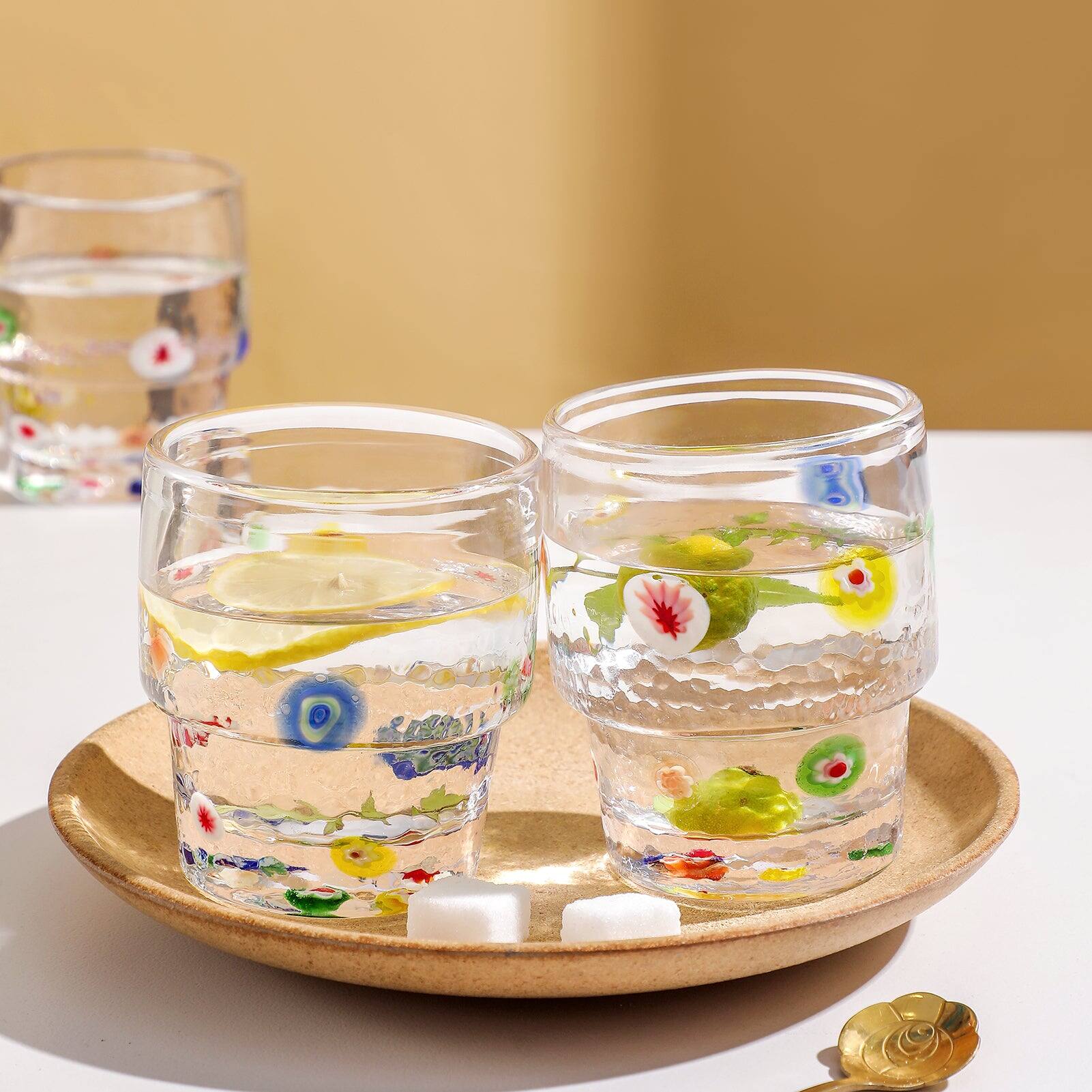 Alt View 1. BreeBe - Hand Blown Decal Tumbler Glasses set of 4, 13 oz - Clear.