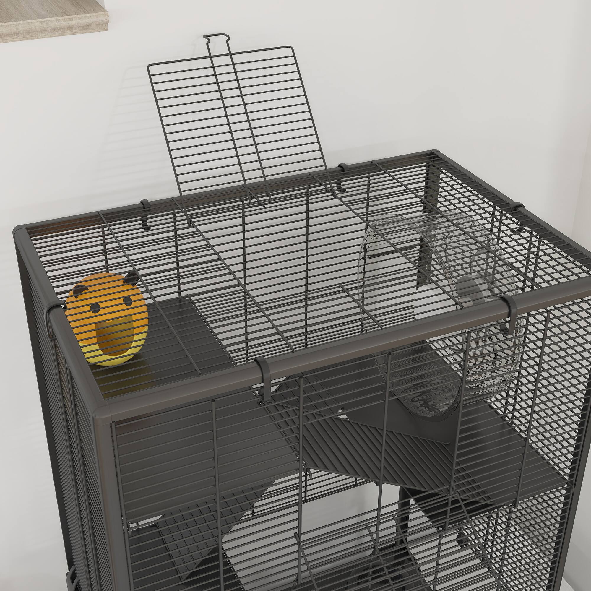 Alt View 7. Pawhut - Tier Hamster Cage with Deep Tempered Glass Bottom, Running Wheel, Hut, Water Bottle, Food Dish.