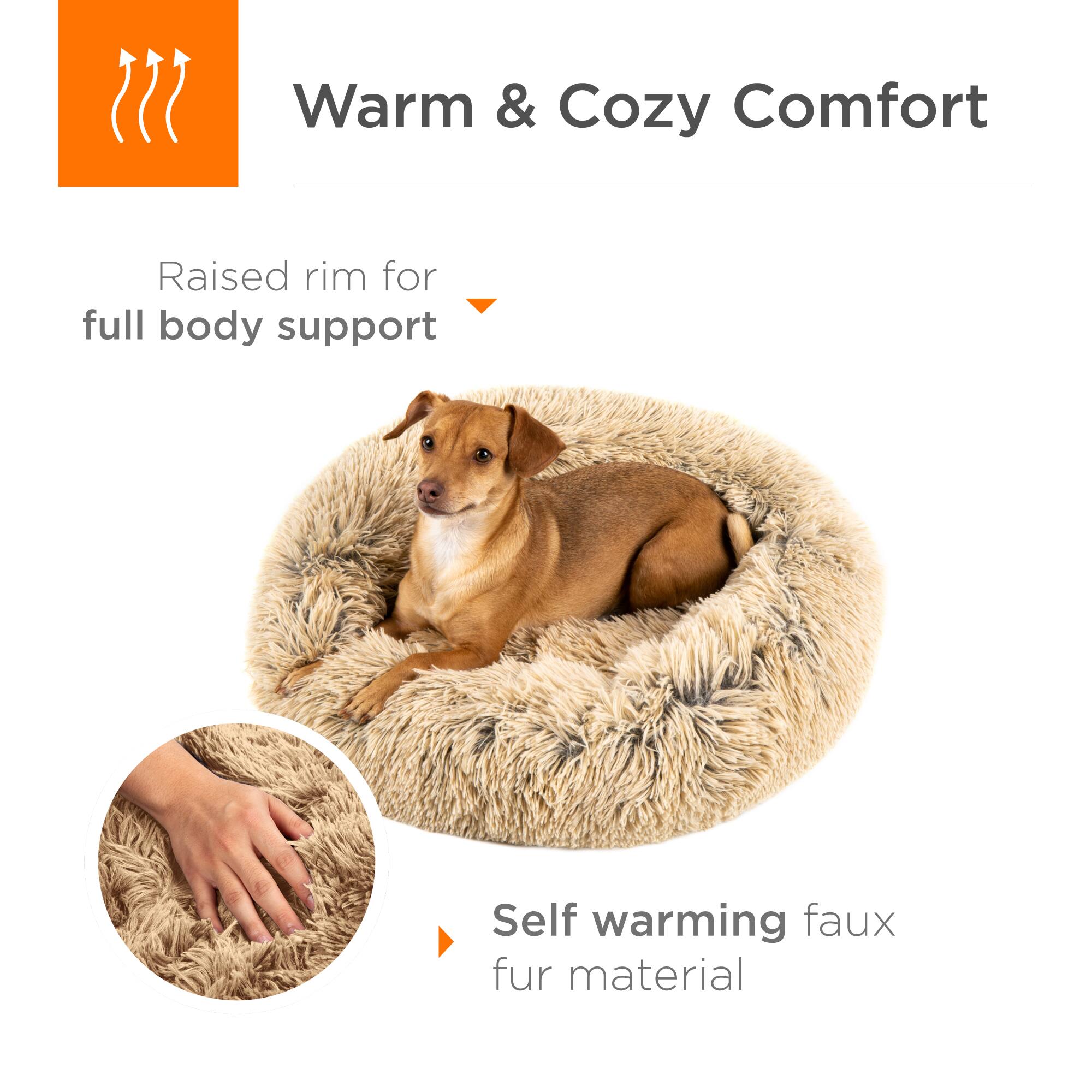 Warm & Cozy Comfort

Raised rim for full body support

Self warming faux fur material