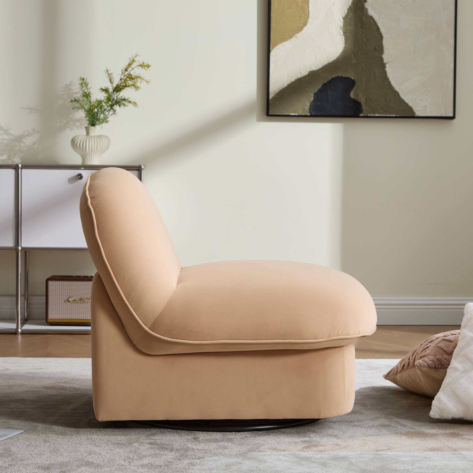 Alt View 9. GOODSILO - Pumpkin-Shaped Velvet Swivel Accent Chair with 360-Degree Rotation for Living Room, Bedroom, or Office - Khaki.