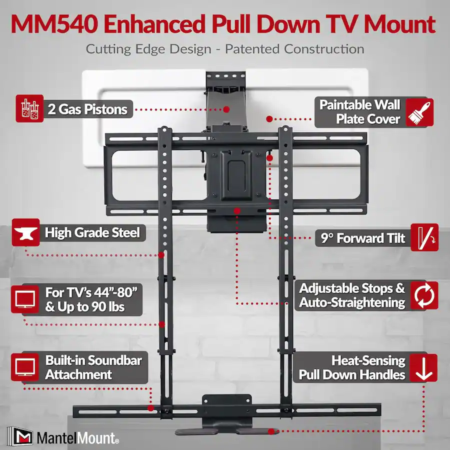 Mm540 Mount MantelMount MM540 Above Fireplace Pull Down TV Mount for 44