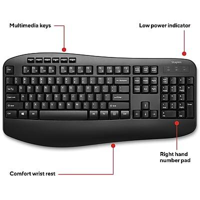 Multimedia keys  
Low power indicator  
Comfort wrist rest  
Right hand number pad