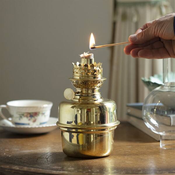 Back. Kings County Tools - 14.5” Tall Nautical Oil Lamp with Brass Captain’s Shade.