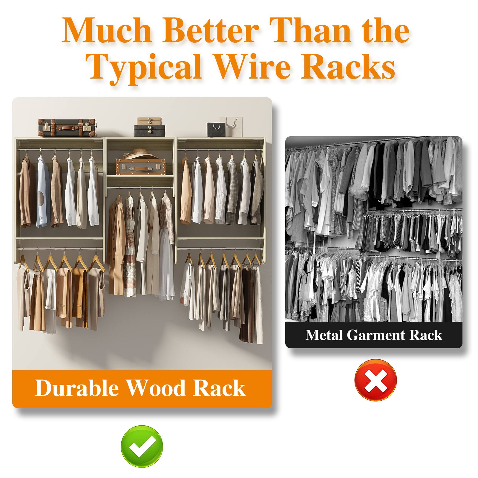 Much Better Than the Typical Wire Racks

Durable Wood Rack

Metal Garment Rack