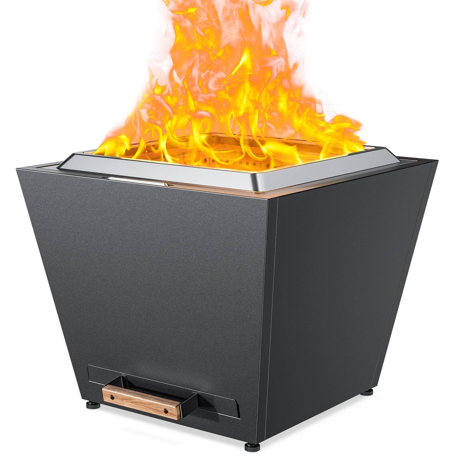Front. Spaco - 25" Smokeless Fire Pit, Wood Burning Outdoor Fireplace with Pull-Out Ash Pan, Portable Design, Stainless Steel - Black.