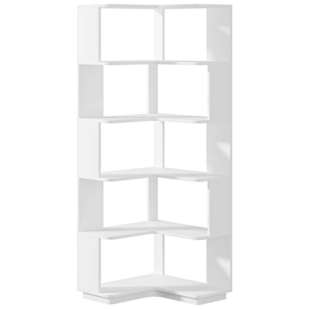 Kadyn - Bookshelf, Storage Shelf, Bookcase,6-Tier Corner Bookshelf, 64.96" Corner Bookcase with Anti-Drop Panel - White