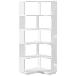 Kadyn - Bookshelf, Storage Shelf, Bookcase,6-Tier Corner Bookshelf, 64.96" Corner Bookcase with Anti-Drop Panel - White