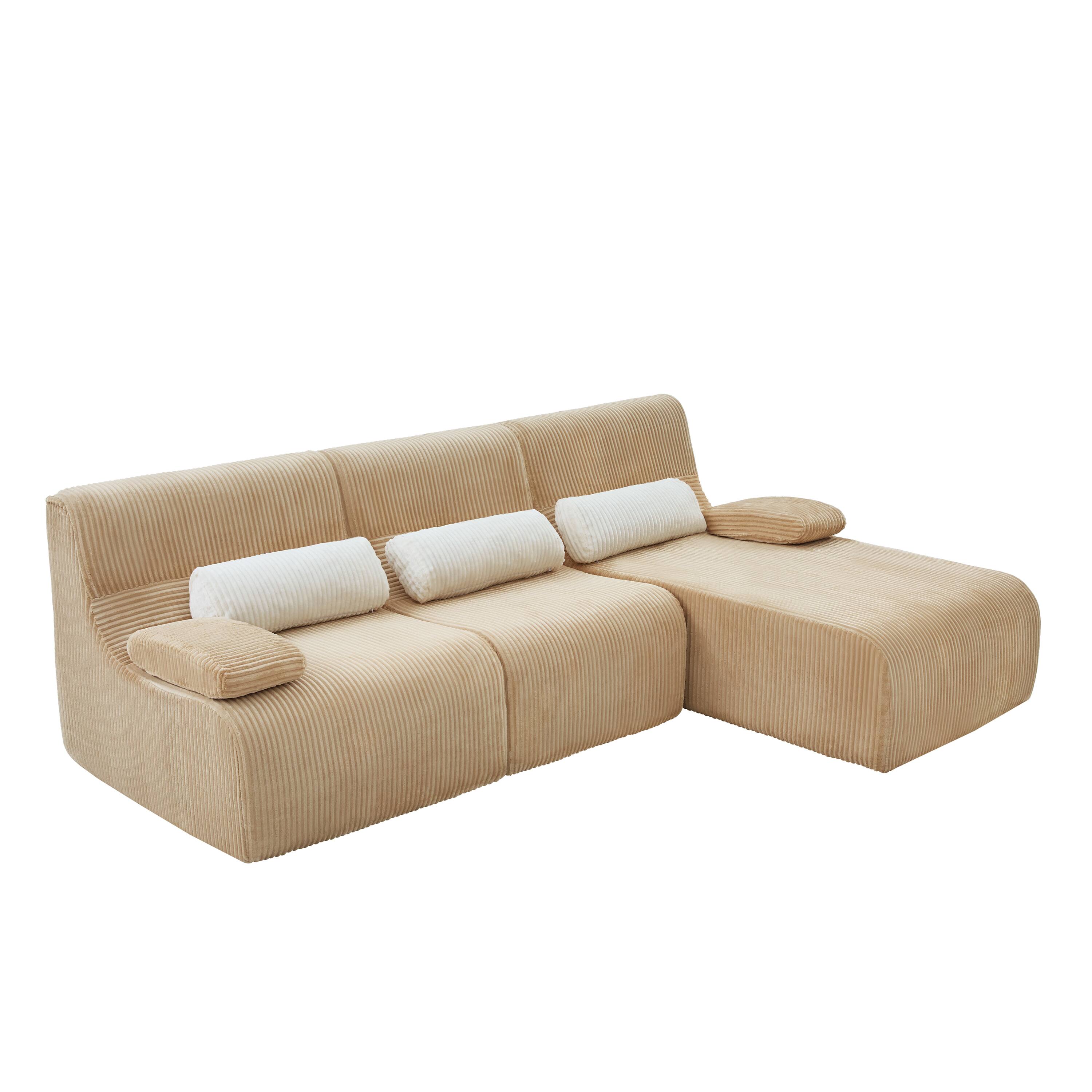 Angle. Whisen - Modular L-Shaped Sectional Compressed Sofa with Soft Corduroy Upholstery, No Assembly Required - Coffee.