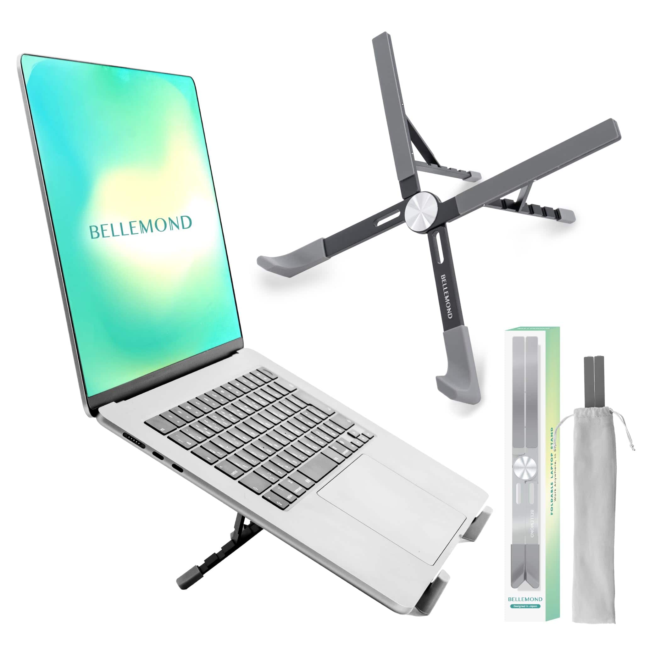 HongFei - Adjustable Laptop Stand | Foldable Aluminum Riser | X-Frame Ergonomic Japanese Design | Fits 10–17.3” Laptops - Midnight Black