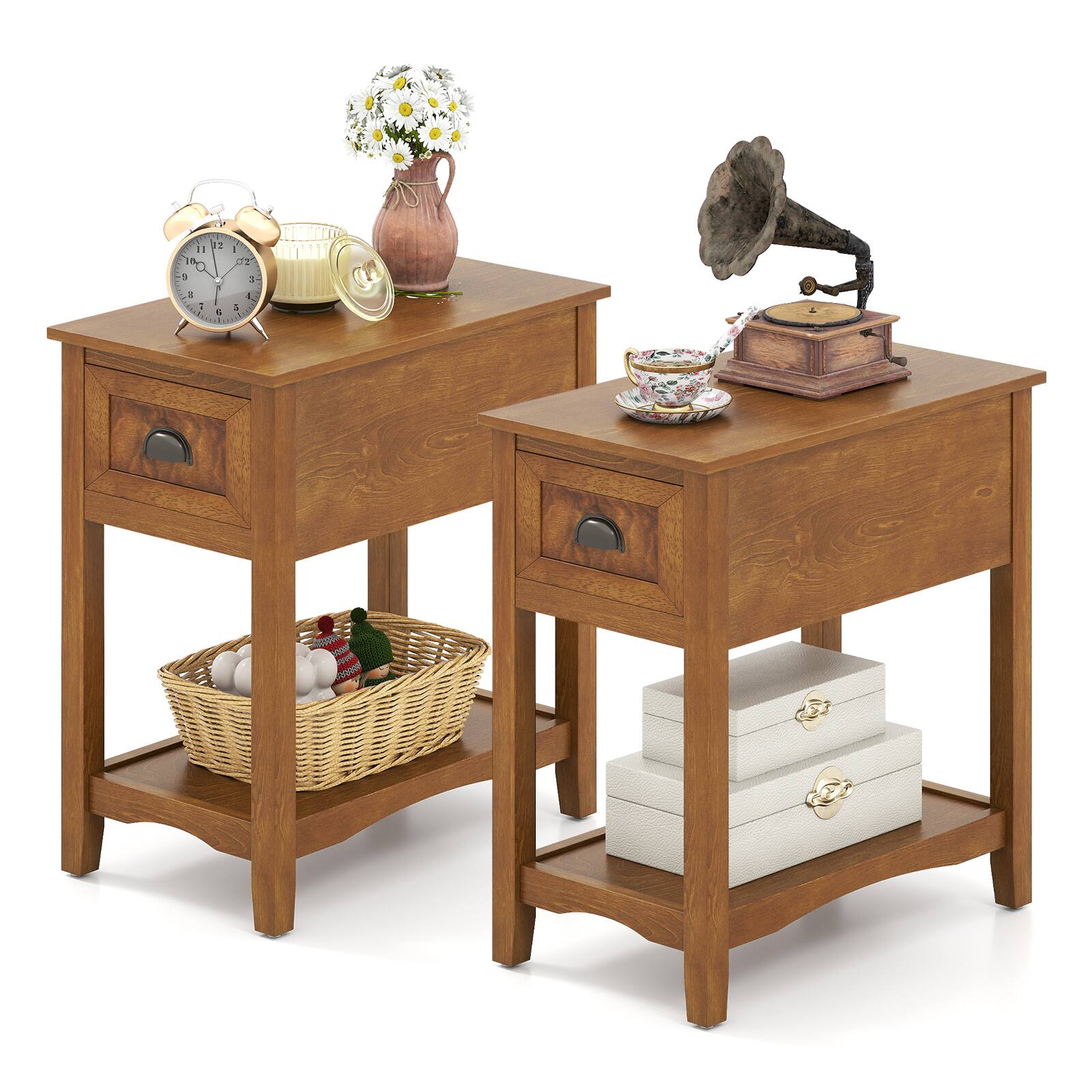 Alt View 1. Gymax - Gymax Set of 2 Contemporary Side End Table Compact Table w/ Drawer Nightstand Tawny - Tawny.