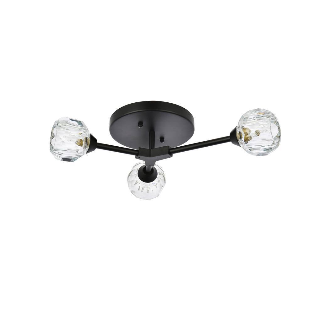 Back. Elegant Lighting - Zayne 3 Light Flush Mount in Black - Black And Clear.