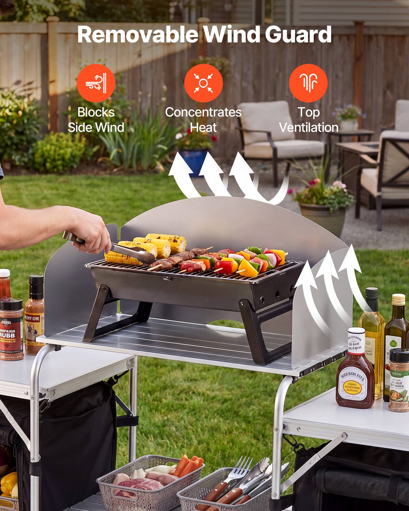 Removable Wind Guard Blocks Side Wind Concentrates Top Heat Ventilation